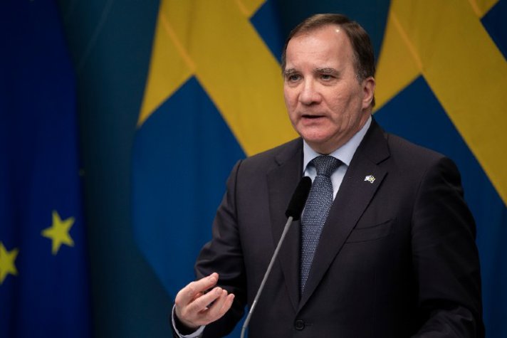 Prime Minister Stefan Löfven at a press conference.