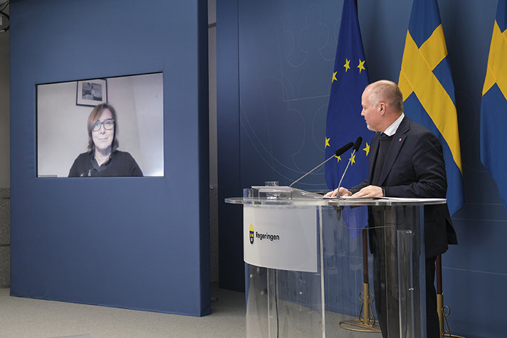Ms. Catherine Marchi-Uhel, the Head of the mechanism, and Morgan Johansson, Minister for Justice and Home Affairs at the press conferense.