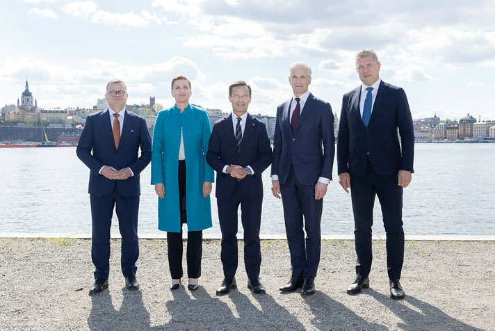 Prime Minister Petteri Orpo, Finland, Prime Minister Mette Frederiksen, Denmark, Prime Minister Ulf Kristersson, Sweden, Prime Minister Jonas Gahr Støre, Norway and and Prime Minister Bjarni Benediktsson, Iceland.