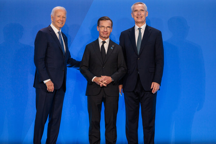 U.S. President Joe Biden, Prime Minister Ulf Kristersson and NATO Secretary General Jens Stoltenberg.