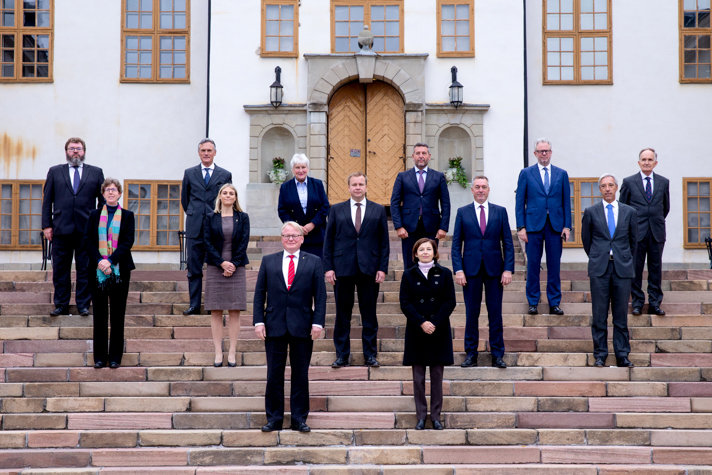 Ministers and delegation leaders standing outside Karlberg Castle, Stockholm.
