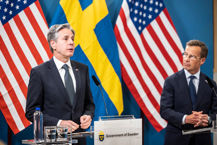 Press conference with Swedish prime minister Ulf Kristersson and US Secretary of State Antony J. Blinken