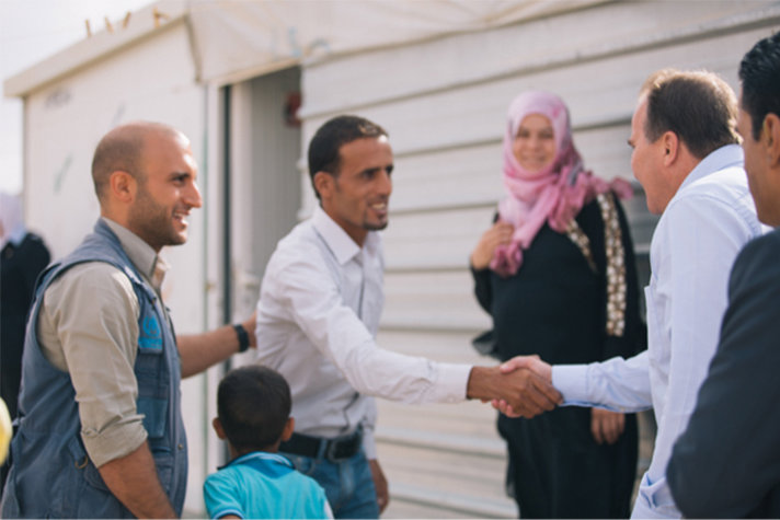 Photo of Stefan Löfven when he visited Zaatari refugee camp in Jordan