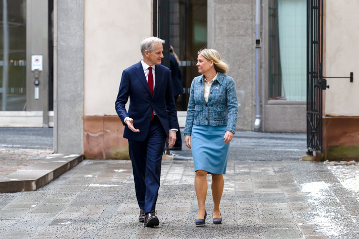 Sweden's Prime Minister Magdalena Andersson and Norway's Prime Minister Jonas Gahr Støre. 