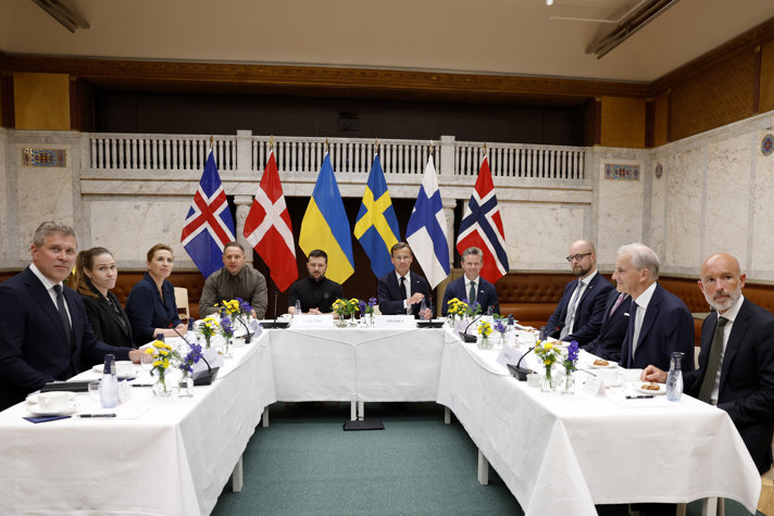 Mr Zelenskyy in the Summit with Mr Kristersson, Finland’s President Alexander Stubb, Denmark’s Prime Minister Mette Frederiksen, Norway’s Prime Minister Jonas Gahr Støre and Iceland’s Prime Minister Bjarni Benediktsson.