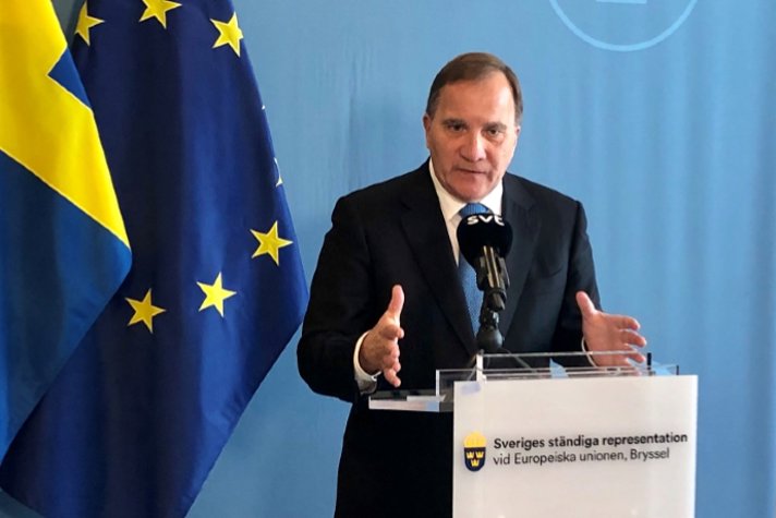 Swedish Prime Minister Stefan Löfven at a press conference in Brussels.