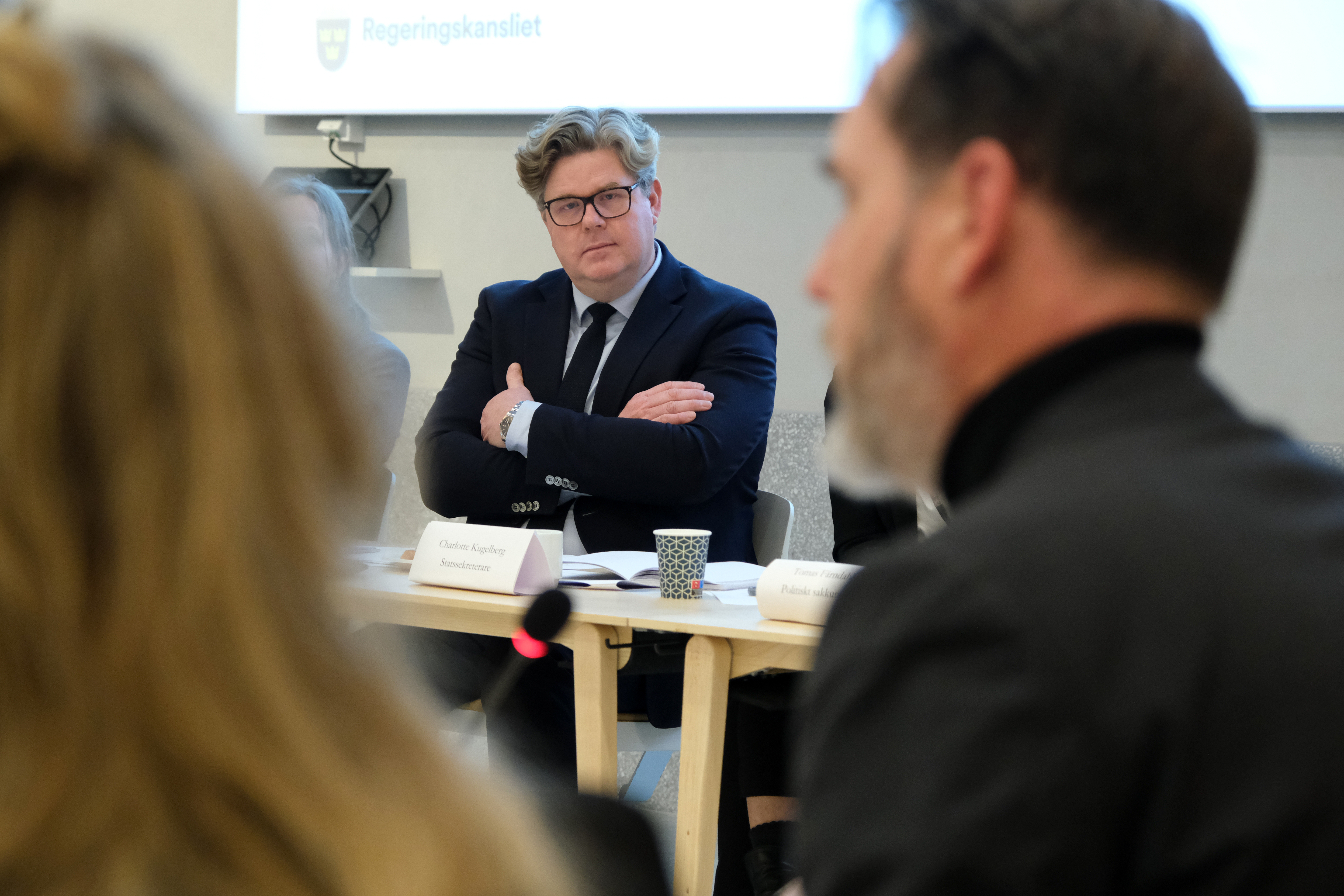 Minister for Justice Gunnar Strömmer at a meeting about the upcoming strategy against violent extremism and terrorism.
