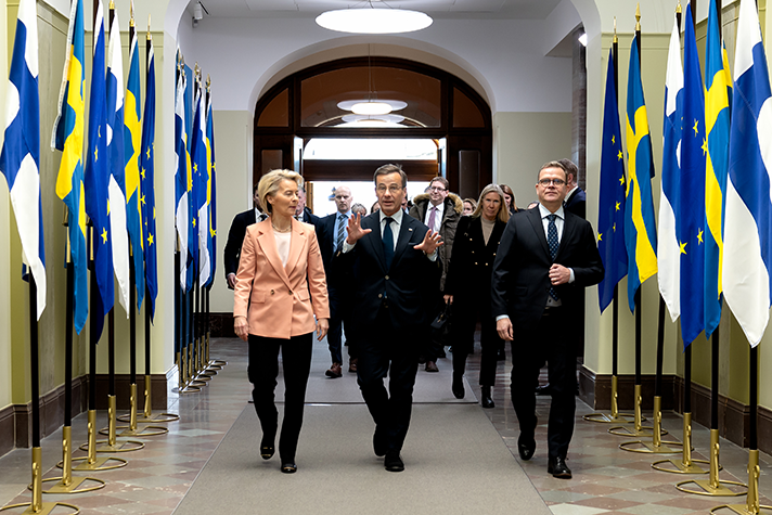 Prime Minister Ulf Kristersson, Finland’s Prime Minister Petteri Orpo and President of the European Commission Ursula von der Leyen. 