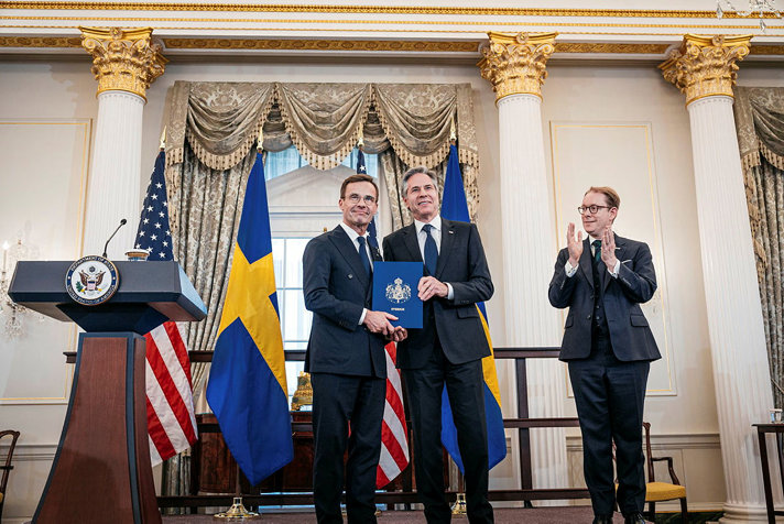 Secretary of State Antony J.  Blinken meets with Swedish Prime Minister Kristersson at the Departement of State.