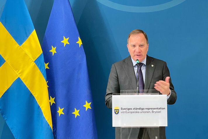Prime Minister Stefan Löfven at a press meeting in Brussels