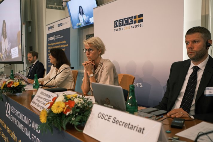 The Chairperson-in-Office of the OSCE, Swedish Minister for Foreign Affairs Ann Linde together with Ulrika Funered, Ambassador and Head of Delegation of Sweden to the OSCE.