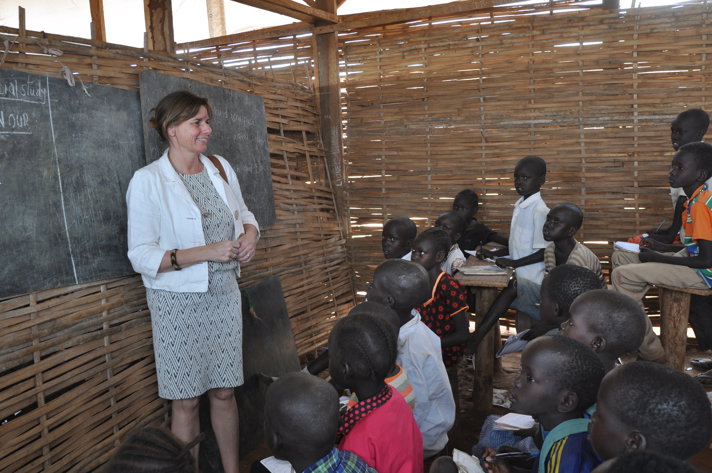 Isabella Lövin visiting a school at the Protection of Civilians site in Juba, South Sudan.