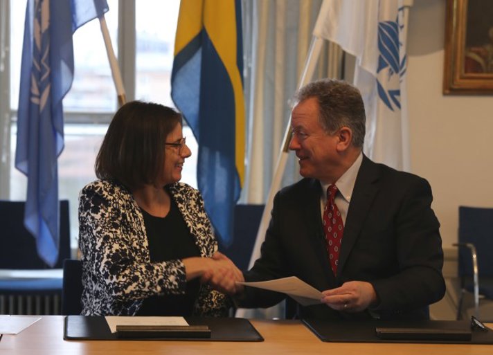 WFP Executive Director David Beasley and Minister for International Development Cooperation and Climate and Deputy Prime Minister Isabella Lövin.