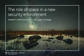 Cover of Sweden's defence and security space strategy. Milky Way seen from a river.