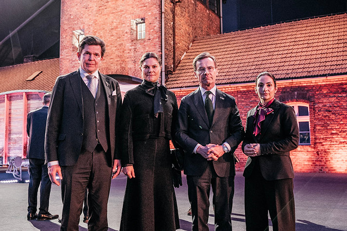 Prime Minister Ulf Kristersson, Minister for Culture Parisa Liljestrand, HRH Crown Princess Victoria and the Speaker of the Riksdag Andreas Norlén at Auschwitz memorial ceremony.