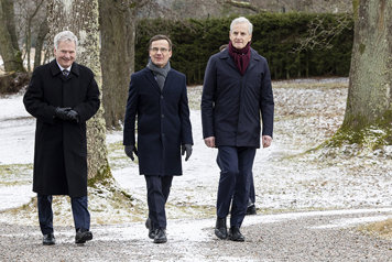 Finlands President Sauli Niinistö, Prime Minister Ulf Kristersson and Norways Prime Minister Jonas Gahr Støre.