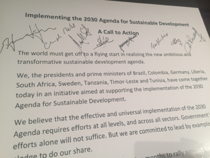 Signed document of the initiative aimed at supporting the implementation of the 2030 Agenda for Sustainable Development